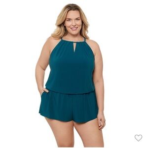 AQUA GREEN Lagoon Blue Keyhole Swim Romper Size 20 Women’s One Piece Swim Suit
